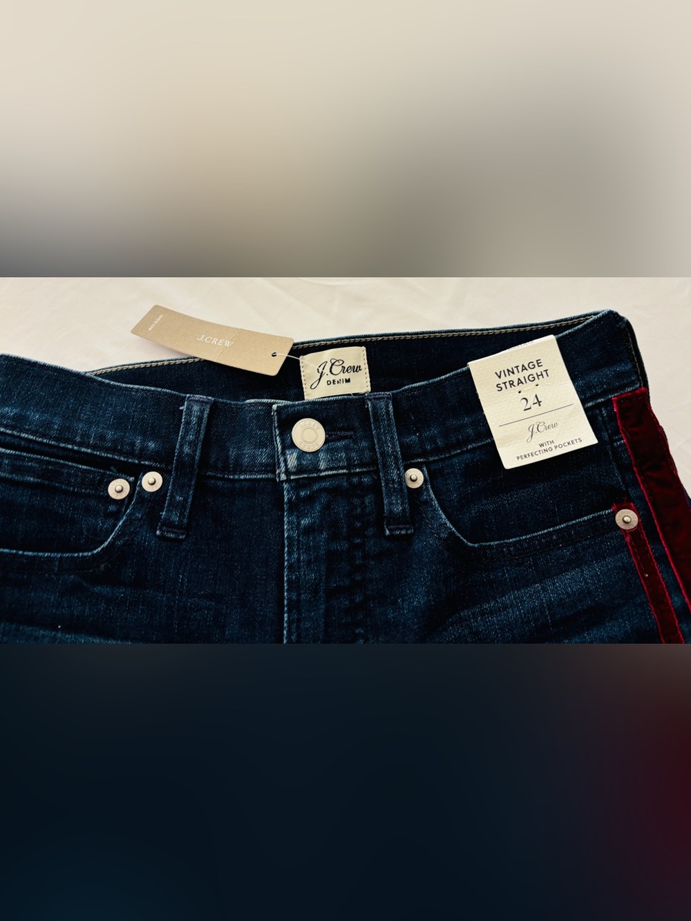 J. Crew Women's Vintage Straight Jeans with Red Velvet Trim Women’s 24 New - Picture 11 of 13